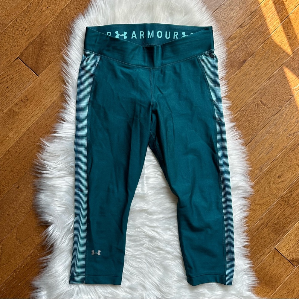 EUC Under Armour Heatgear Midrise Teal Capri Leggings